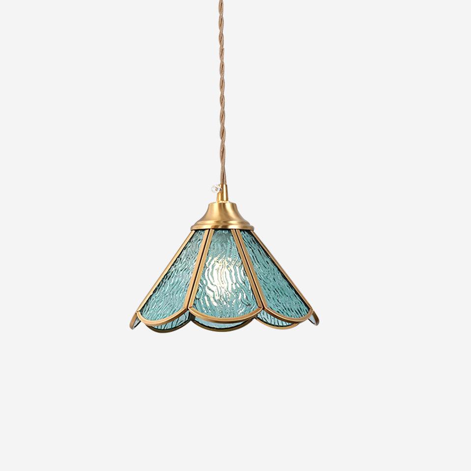 Textured Blue Glass Shade Pendant Lamp With Brass Finish